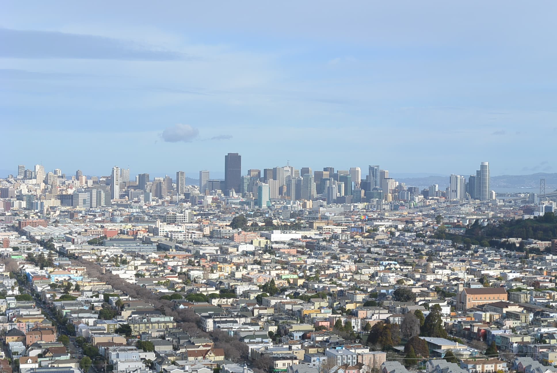 Das Stadtzentrum von San Francisco vom Bernal Heights Park