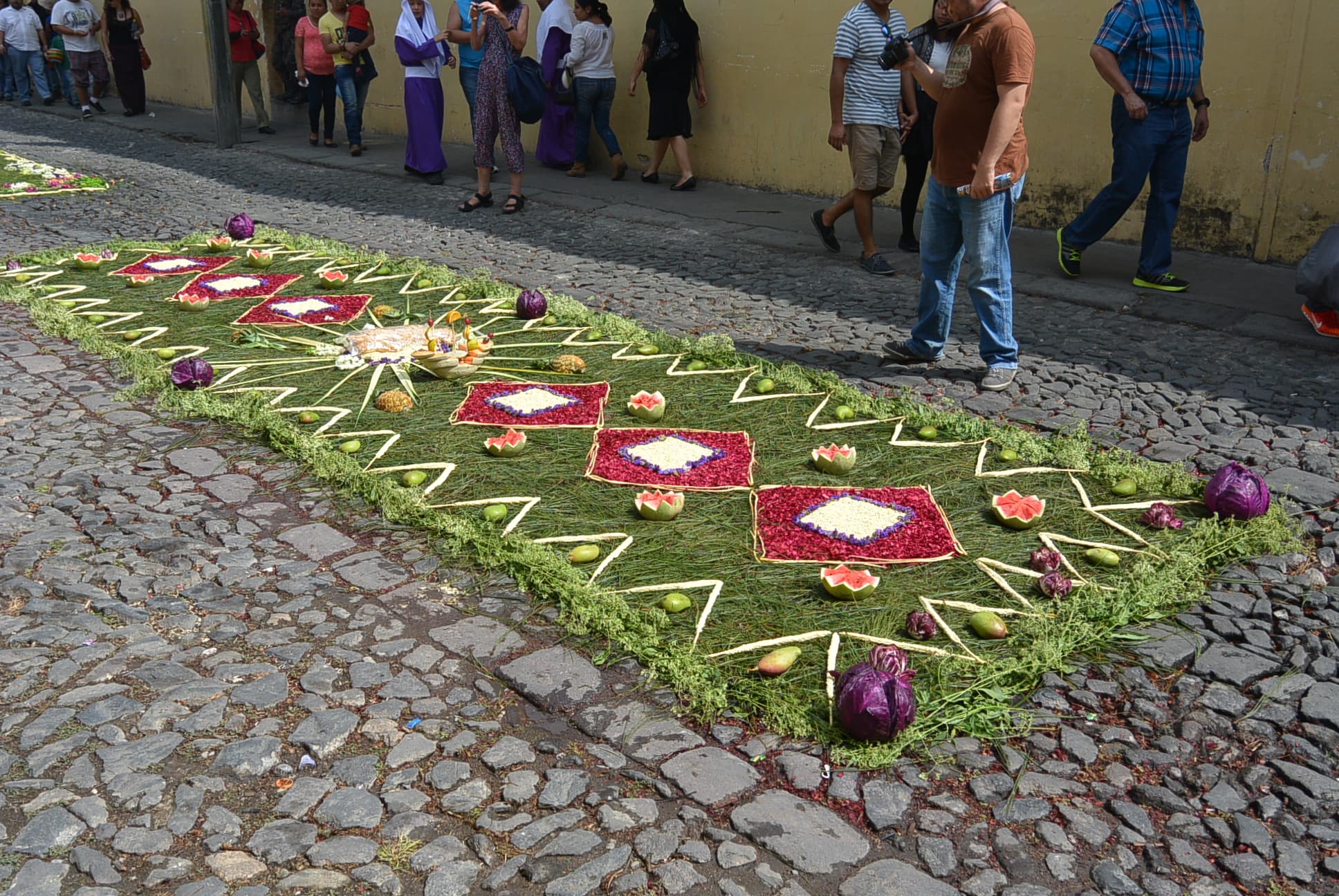 Alfombra aus Heu und Blumenblättern